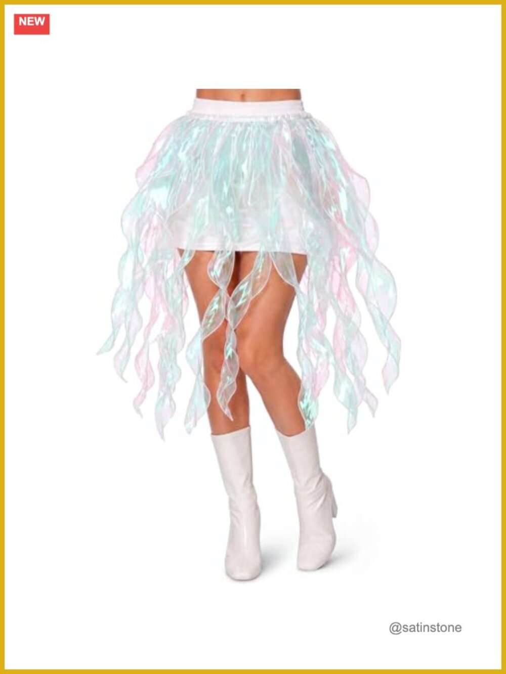Womens Holographic Jellyfish Skirt Mermaid Costume Cosplay Ruffle